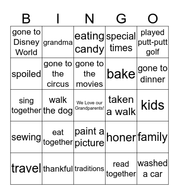 Grandparents' Day Bingo Card