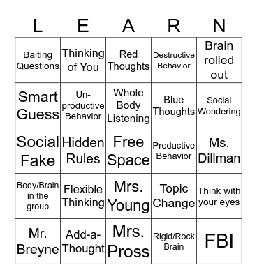 Social Thinking Vocabualry Bingo Card