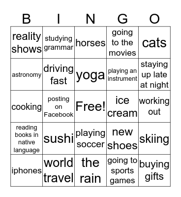 Find Someone Who Likes... Bingo Card
