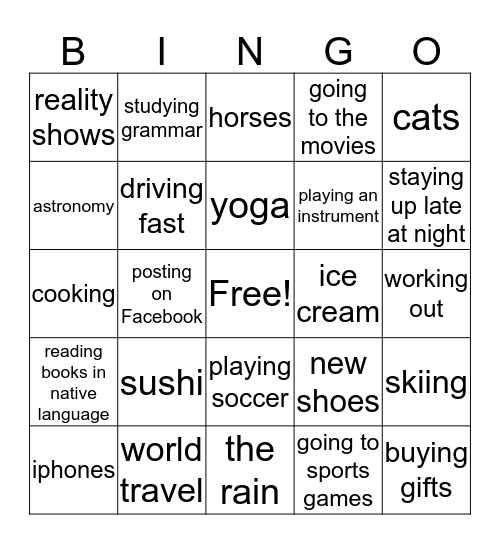 Find Someone Who Likes... Bingo Card
