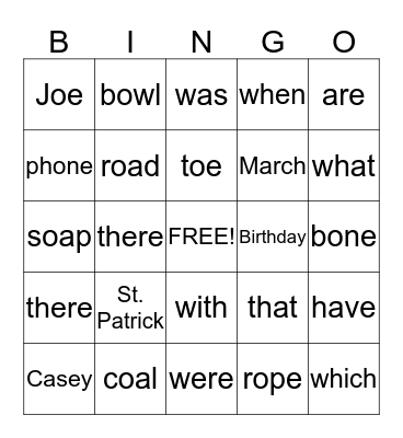 Quinn's Sight Words + Spelling Bingo Card