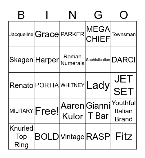 Brand and Product Bingo Card