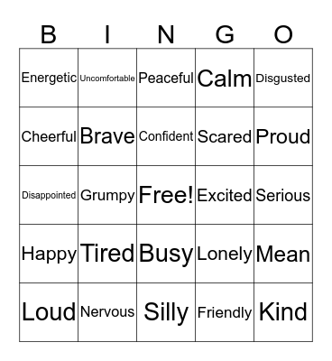 Feelings Bingo Card