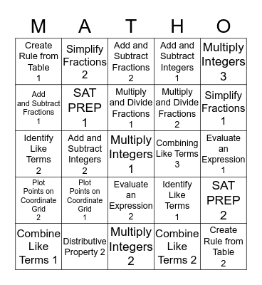 Math Bingo - Quarter 1  Bingo Card