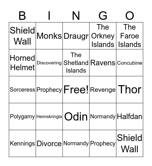 Viking Bingo Card
