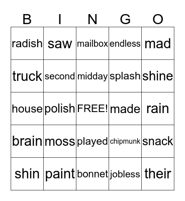 Phonics for Reading Bingo Card