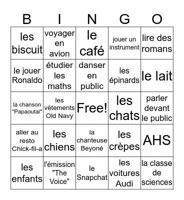 Est-ce que tu aimes... Bingo Card