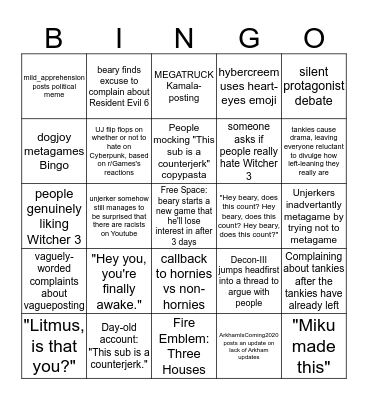 Unjerk Bingo Card