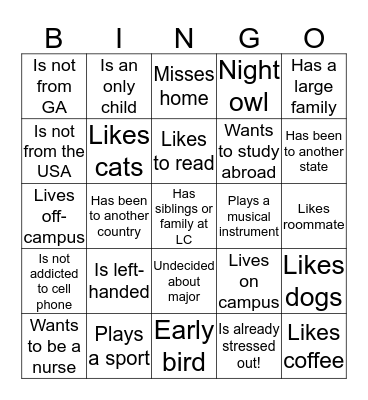 Class Bingo: Find someone in the class who... Bingo Card