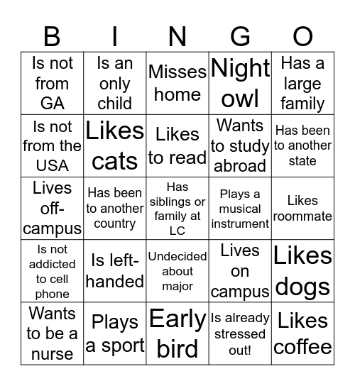 Class Bingo: Find someone in the class who... Bingo Card