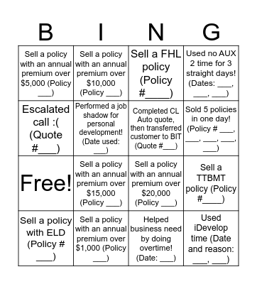 CL Sales Bingo!!! Bingo Card
