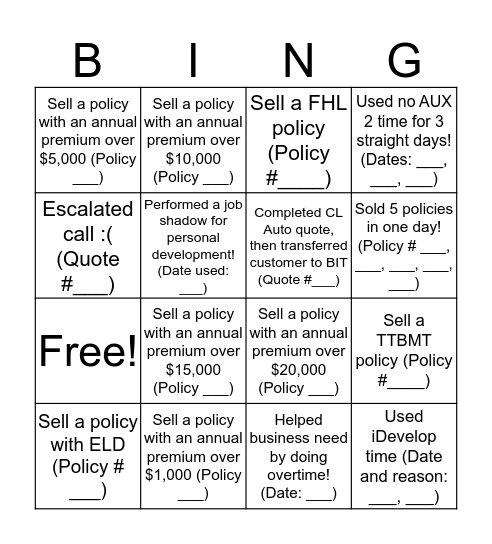 CL Sales Bingo!!! Bingo Card