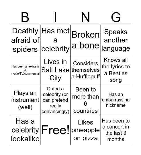 S&R Bingo Card