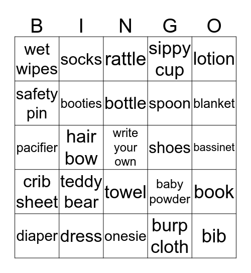 Baby Shower BINGO Card