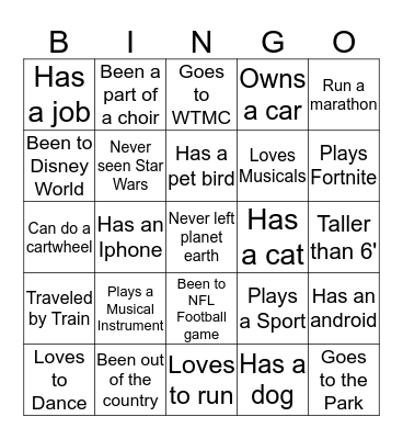 Find-A-Friend Bingo Card