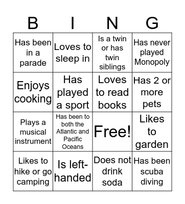 Ice Breaker Bingo Card