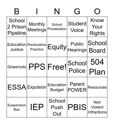 Education Rights Network BINGO Card