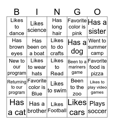 Find someone who/who's Bingo Card