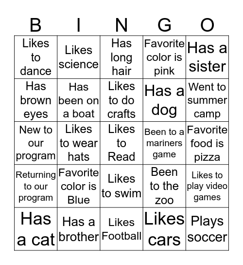 Find someone who/who's Bingo Card