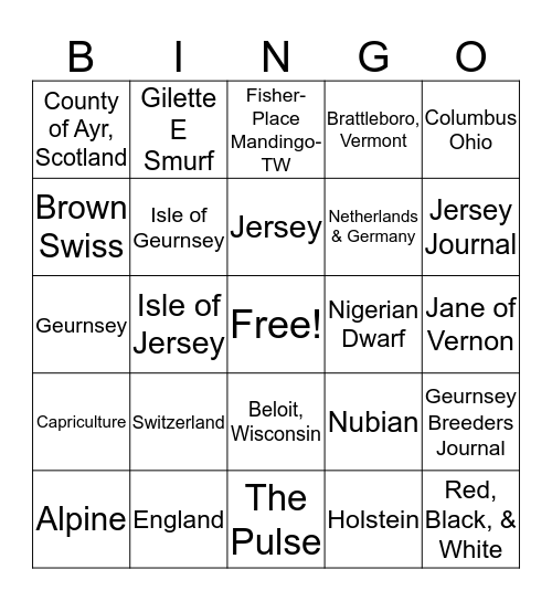 Dairymen's Chapter 3 Bingo Card