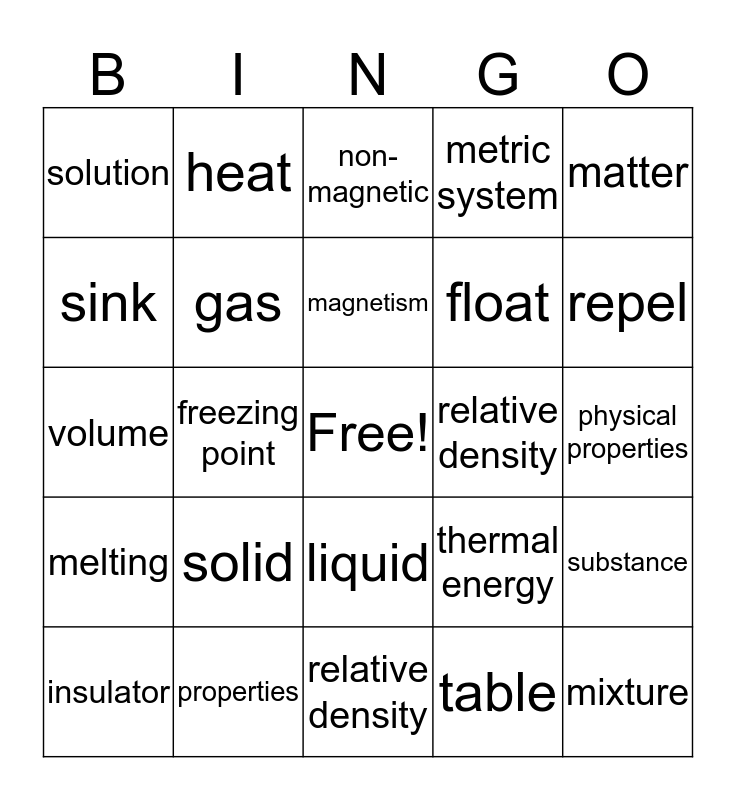 physical-properties-of-matter-bingo-card