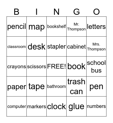 SCHOOL Bingo Card