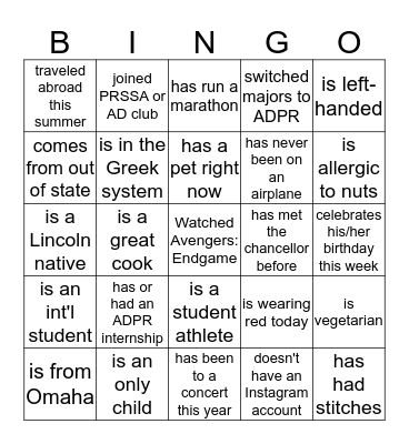 Find someone who Bingo Card