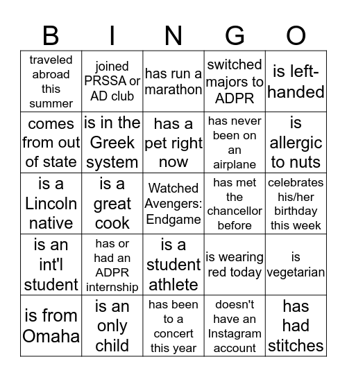 Find someone who Bingo Card