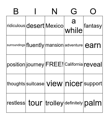 Vocabulary Bingo Card