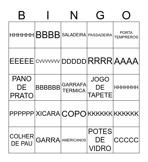 CHA DA SHE Bingo Card