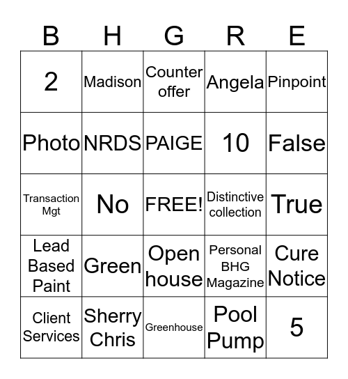 Better Homes and Gardens Move Time Realty Bingo Card