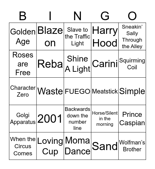 Josh's Blast-Off Bingo Card