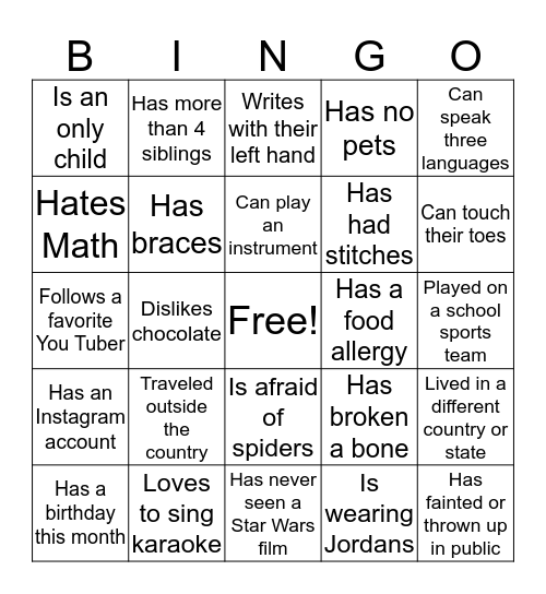 Find Somebody Who... Bingo Card