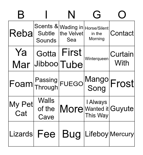 Casey's Blast-Off Bingo Card