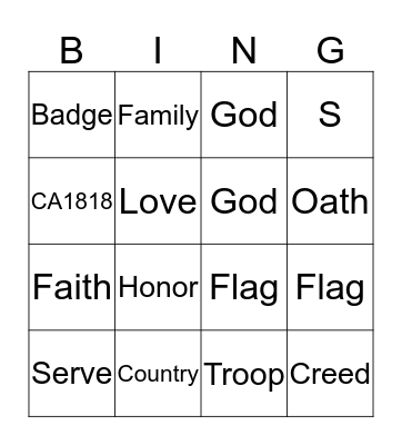 American Heritage Girls Bingo Card