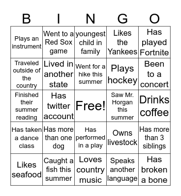 Get to Know Each Other Bingo Card