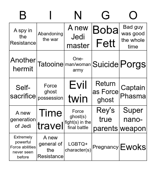 Episode IX Trope Bingo Card