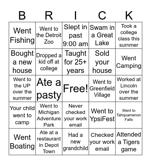 Brick Bingo Card