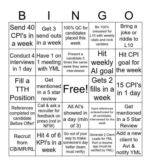 Recruiter Bingo Card