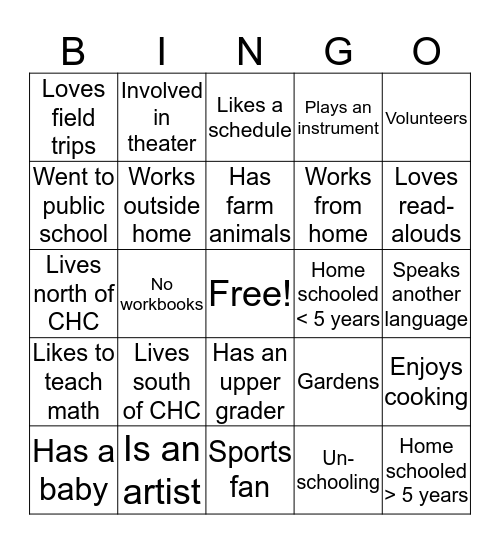 CHC Get to Know You Bingo Card