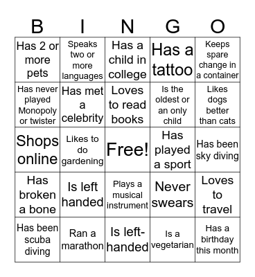 Find someone who... Bingo Card