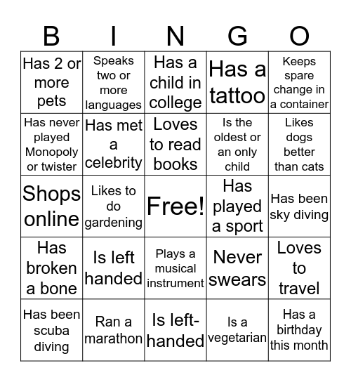 Find someone who... Bingo Card
