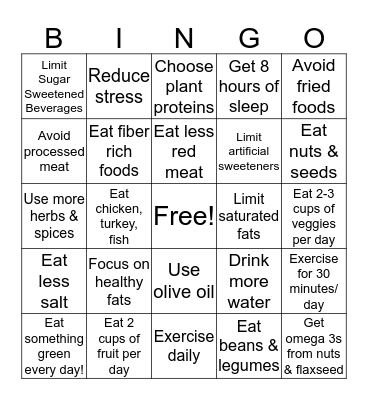 Nutrition Bingo Card