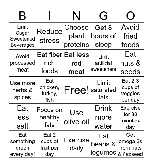Free Printable Nutrition Bingo Cards