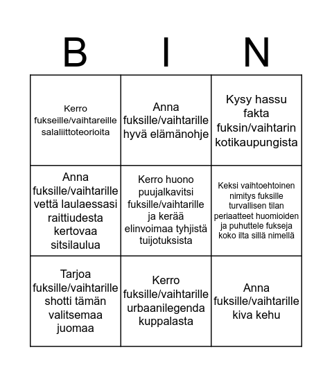 Vanhat <3 Fuksit Bingo Card