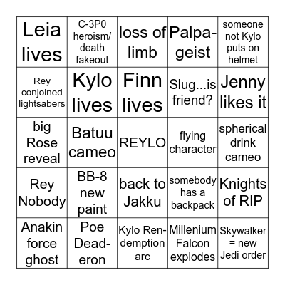 Star Wars Episode IX Bingo Card