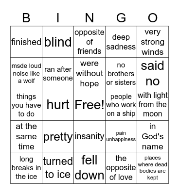 Vocabulary-Frankenstein Bingo Card