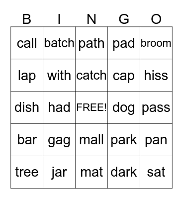 Ending Sound Bingo Card