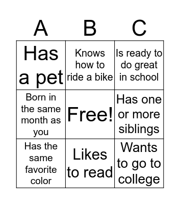 Get to Know Someone Bingo Card