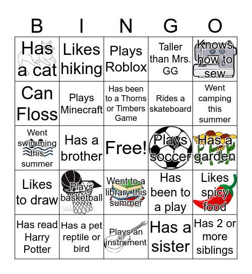 First Day of School Bingo Card